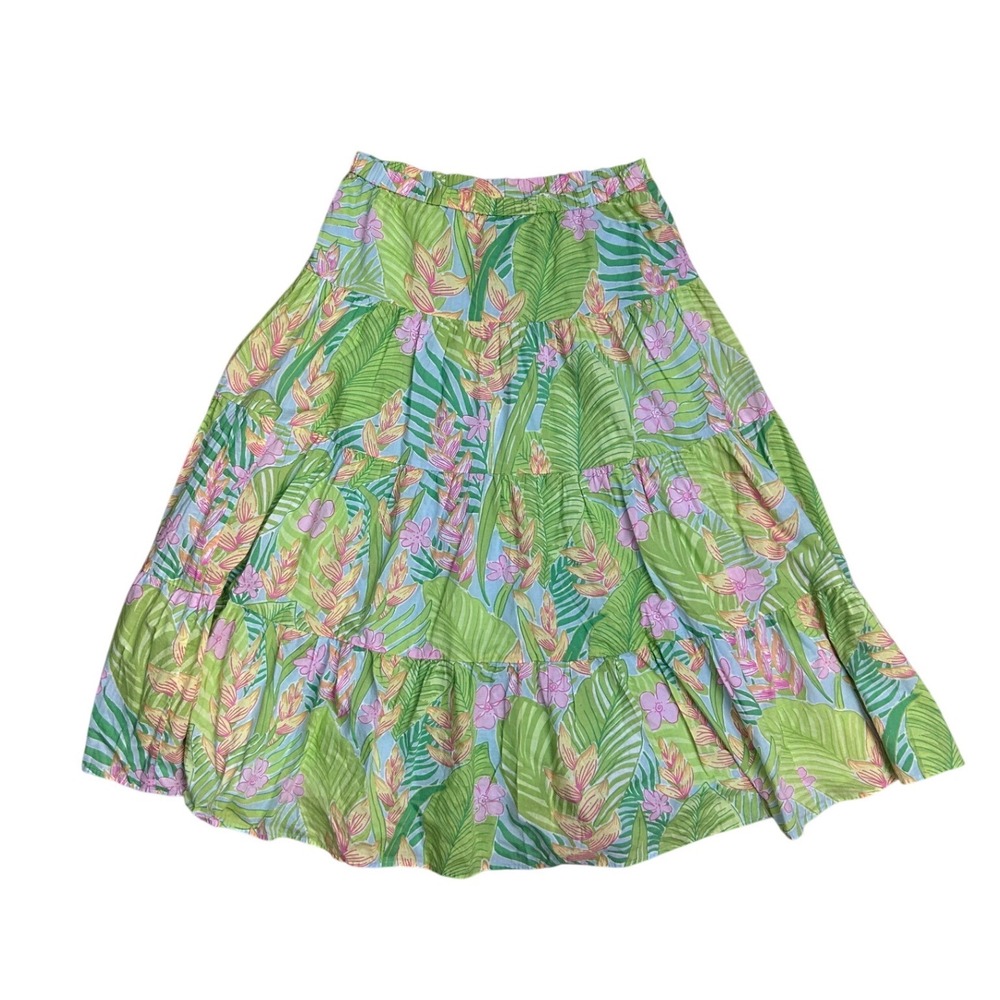 Lilly Pulitzer vtg Small Tropical Palm beach Floral Tiered Midi Skirt preppy